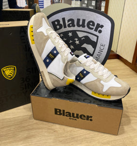 Blauer Queens 01 sneakers uomo in suede/mesh white/beige