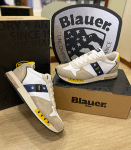Blauer Queens 01 sneakers uomo in suede/mesh white/beige