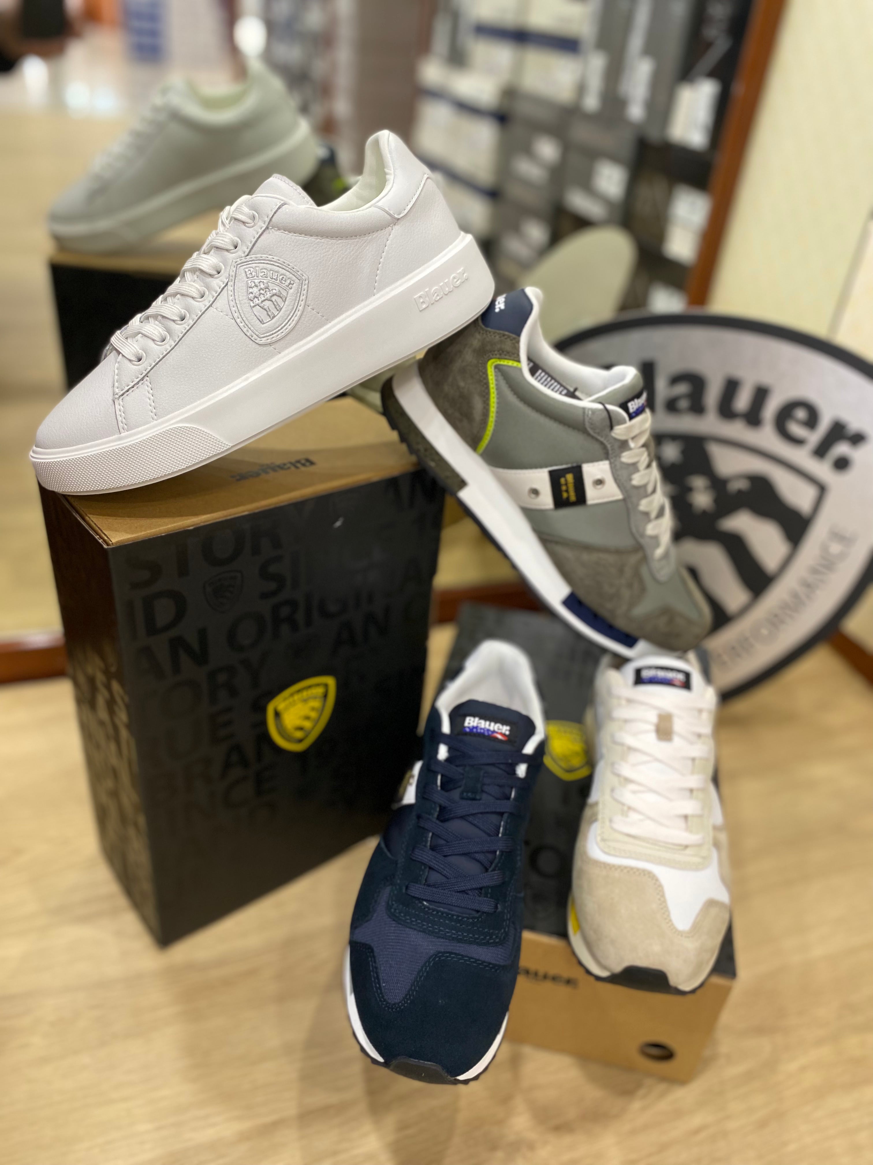 Blauer Buck 01 sneakers uomo in pelle white con logo