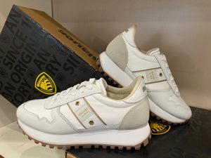 Blauer Millen 03 sneakers donna in nylon white/cream con profili dorati