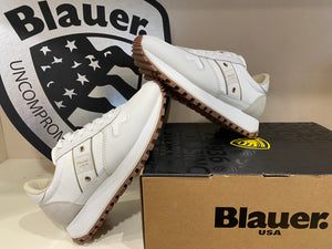 Blauer Millen 03 sneakers donna in nylon white/cream con profili dorati