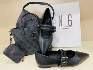DM Delia 2253 dècolletè basso con doppia fibbia in pelle nero