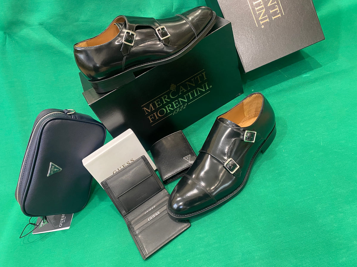 Mercanti Fiorentini 8858 scarpa uomo doppia fibbia in pelle abrasivata nero