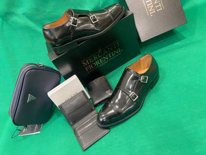 Mercanti Fiorentini 8858 scarpa uomo doppia fibbia in pelle abrasivata nero