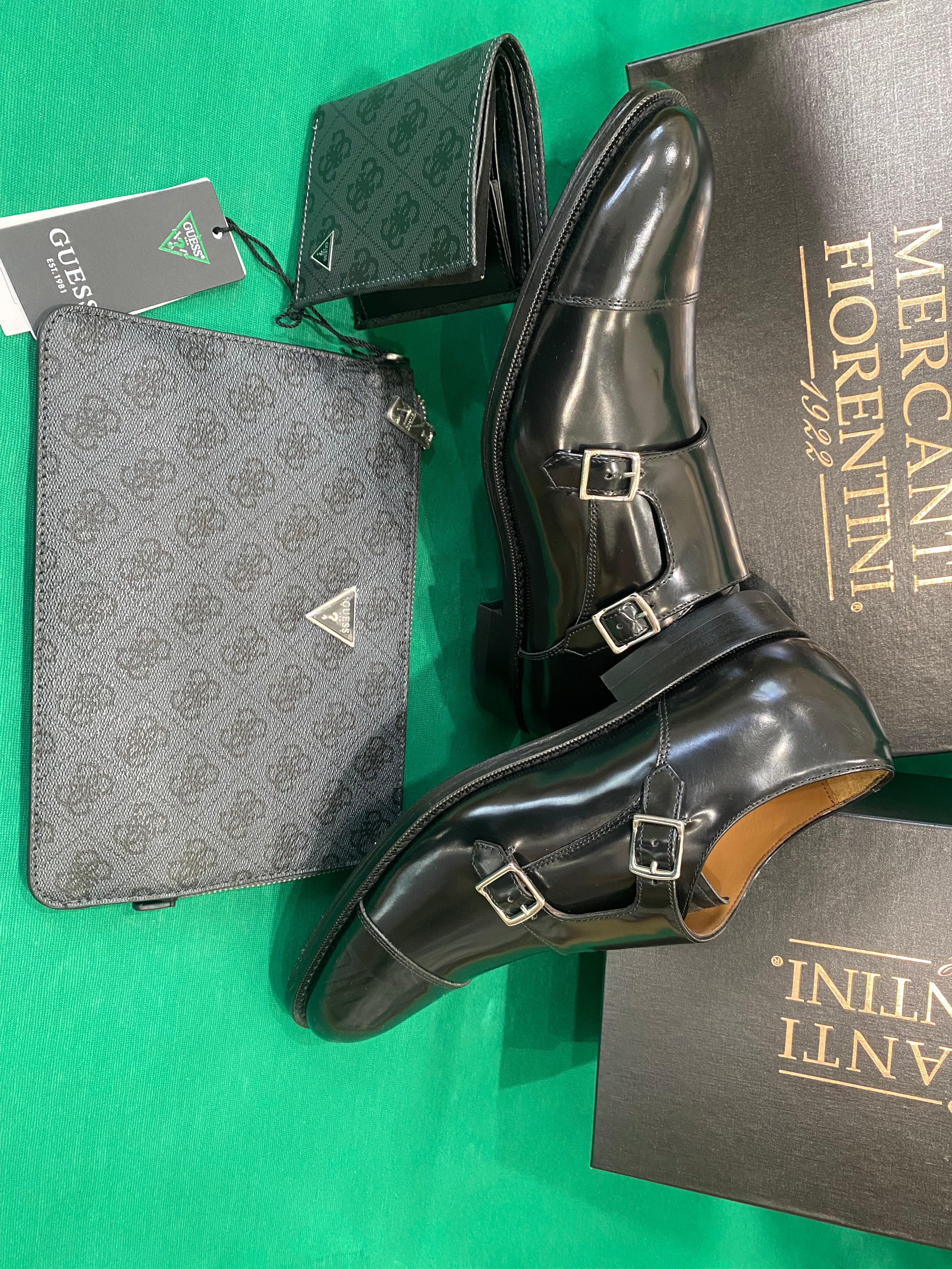 Mercanti Fiorentini 8858 scarpa uomo doppia fibbia in pelle abrasivata nero
