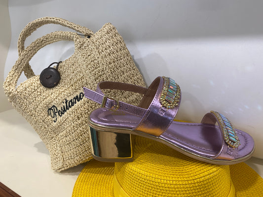 Bottega Smeralda 525LLC sandalo due fasce metallizzato lilla