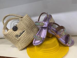 Bottega Smeralda 525LLC sandalo due fasce metallizzato lilla