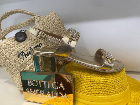 Bottega Smeralda 525LLC sandalo due fasce metallizzato oro