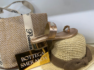 Bottega Smeralda 523LLQ sandalo infradito metallizzato rosa con accessori