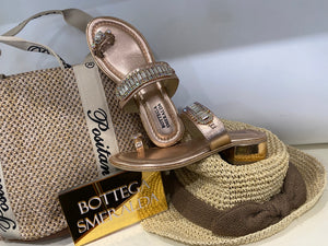 Bottega Smeralda 523LLQ sandalo infradito metallizzato rosa con accessori