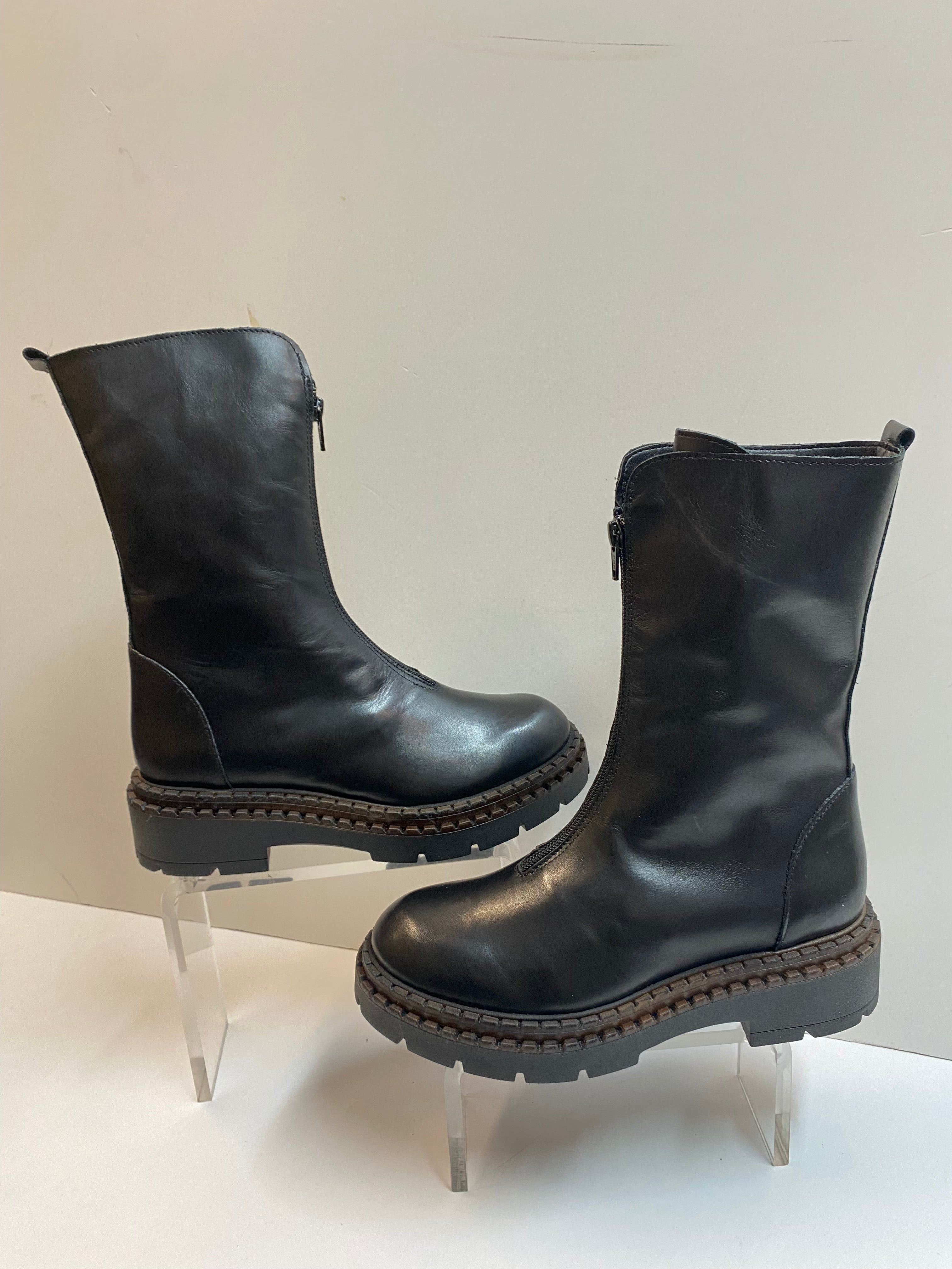 RShoes NANA 2 stivale donna in pelle nero con zip centrale