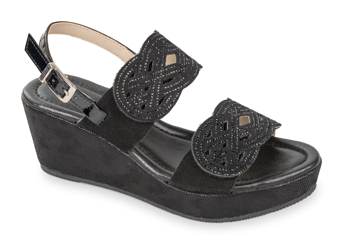 Valleverde 32210 sandalo donna doppia fascia con zeppa nero