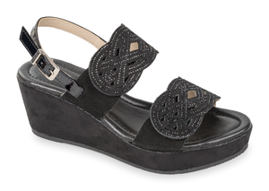 Valleverde 32210 sandalo donna doppia fascia con zeppa nero