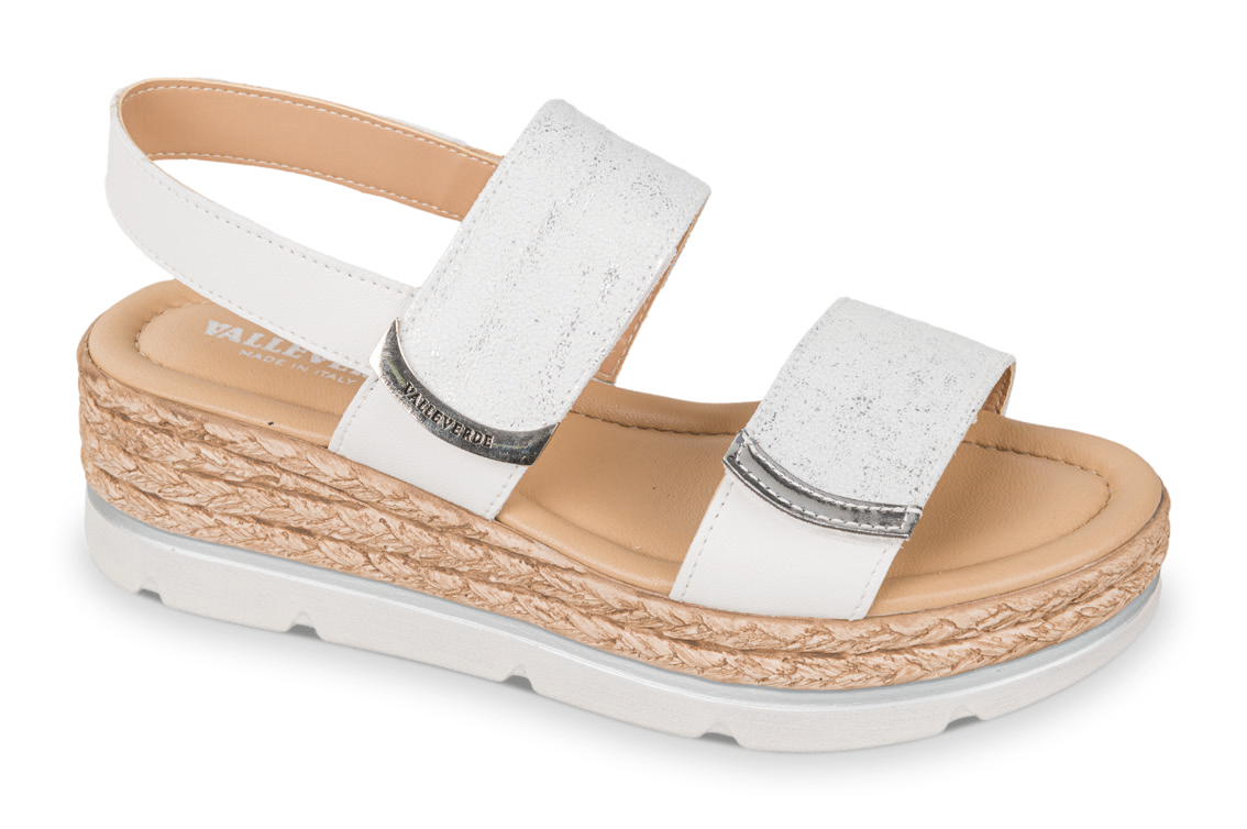 Valleverde 32391 sandalo donna doppia fascia e zeppa corda silver