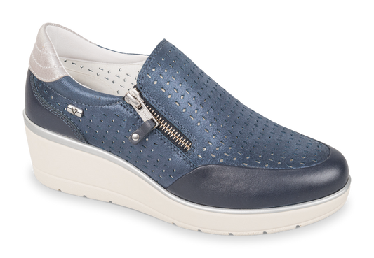 Valleverde 36213 mocassino sportivo in nabuk blue con zeppa