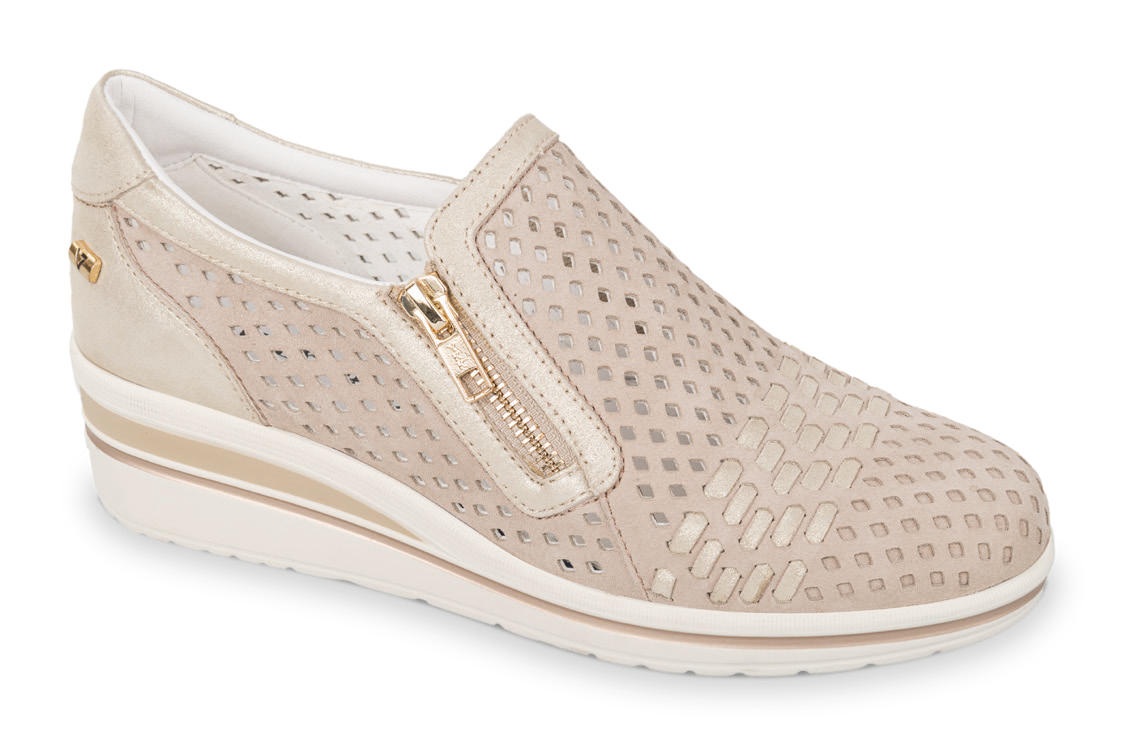 Valleverde 36213 mocassino sportivo in nabuk ecrù con zeppa