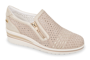 Valleverde 36213 mocassino sportivo in nabuk ecrù con zeppa