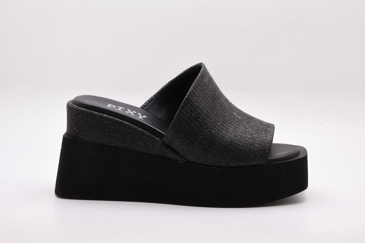Pixy 587703 ciabatta alta platform in rafia black