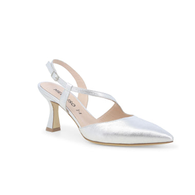 Melluso E1634W décolleté donna slingback in pelle wash argento