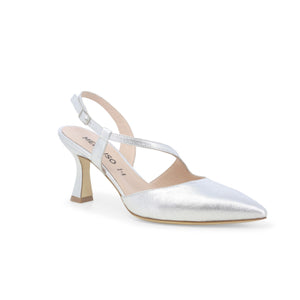 Melluso E1634W décolleté donna slingback in pelle wash argento