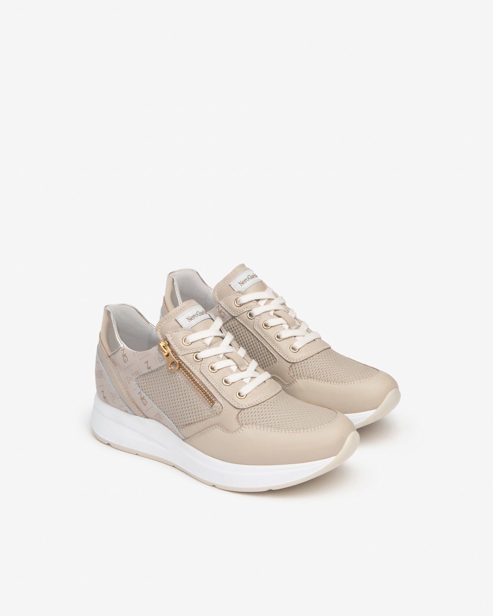 Nero Giardini E409840D Sneakers donna in pelle e materiale tecnico ivory