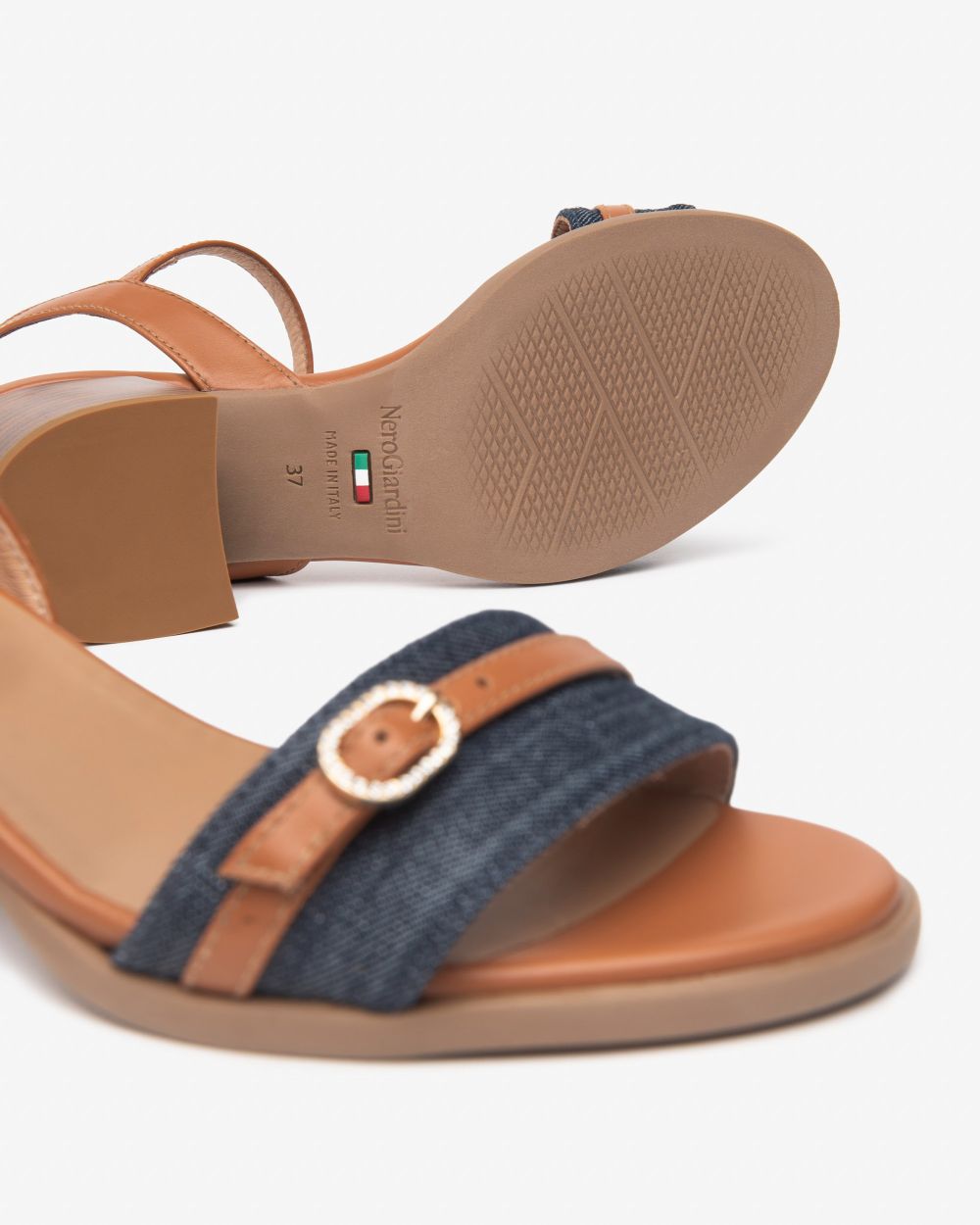 Nero Giardini E513435D Sandali Donna in Pelle e Tessuto jeans