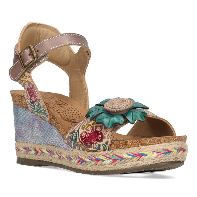 Laura Vita Facyo06 sandali floreali jeans con zeppa