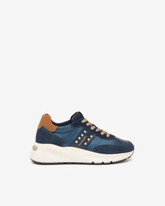 Nero Giardini I411522D Sneakers donna in camoscio, pelle e materiale tecnico blù
