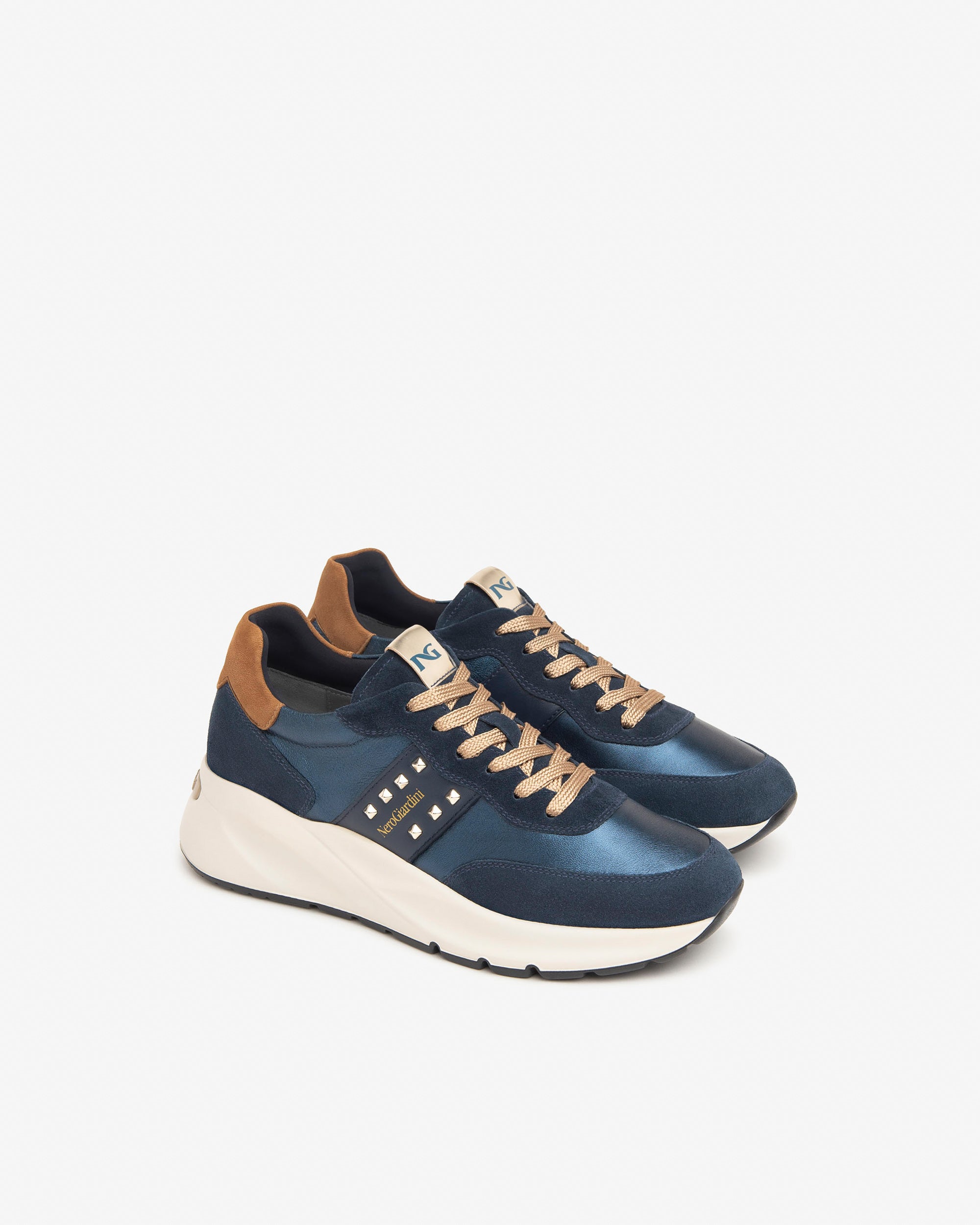 Nero Giardini I411522D Sneakers donna in camoscio, pelle e materiale tecnico blù