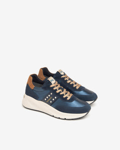 Nero Giardini I411522D Sneakers donna in camoscio, pelle e materiale tecnico blù