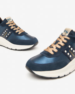 Nero Giardini I411522D Sneakers donna in camoscio, pelle e materiale tecnico blù