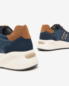 Nero Giardini I411522D Sneakers donna in camoscio, pelle e materiale tecnico blù