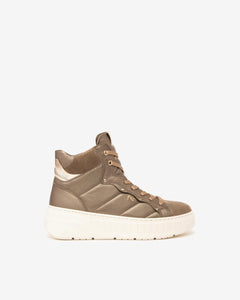 Nero Giardini I411634D Sneakers alta donna in camoscio, pelle e materiale beige