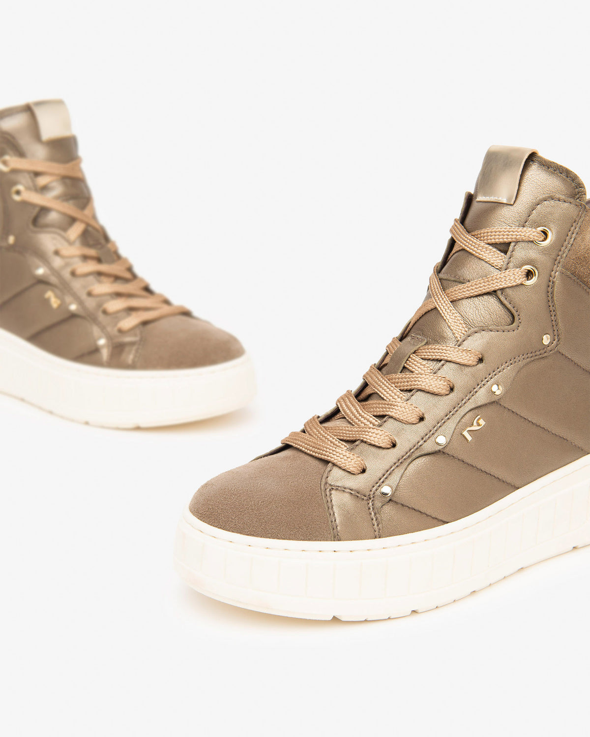 Nero Giardini I411634D Sneakers alta donna in camoscio, pelle e materiale beige