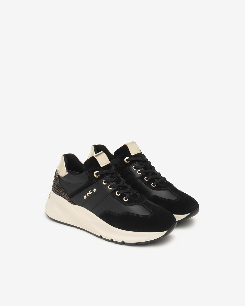 Nero Giardini I514065D Sneakers Donna in Suede, Pelle e Materiale Tecnico nero