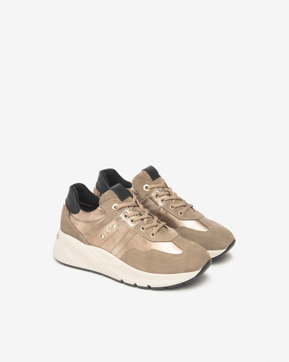 Nero Giardini I514066D Sneakers Donna in Suede, Pelle e Materiale Tecnico argilla