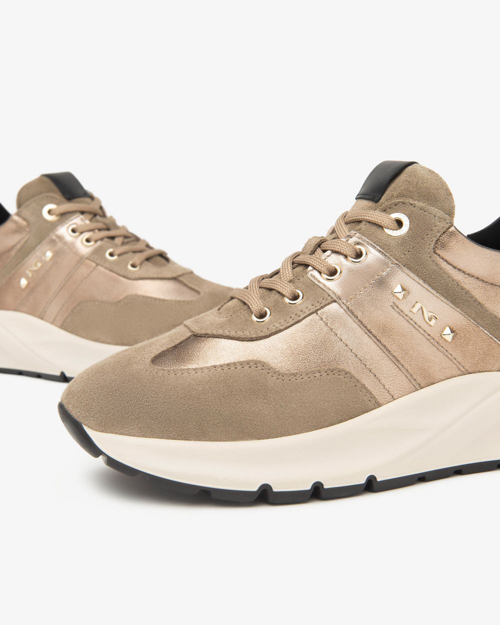 Nero Giardini I514066D Sneakers Donna in Suede, Pelle e Materiale Tecnico argilla