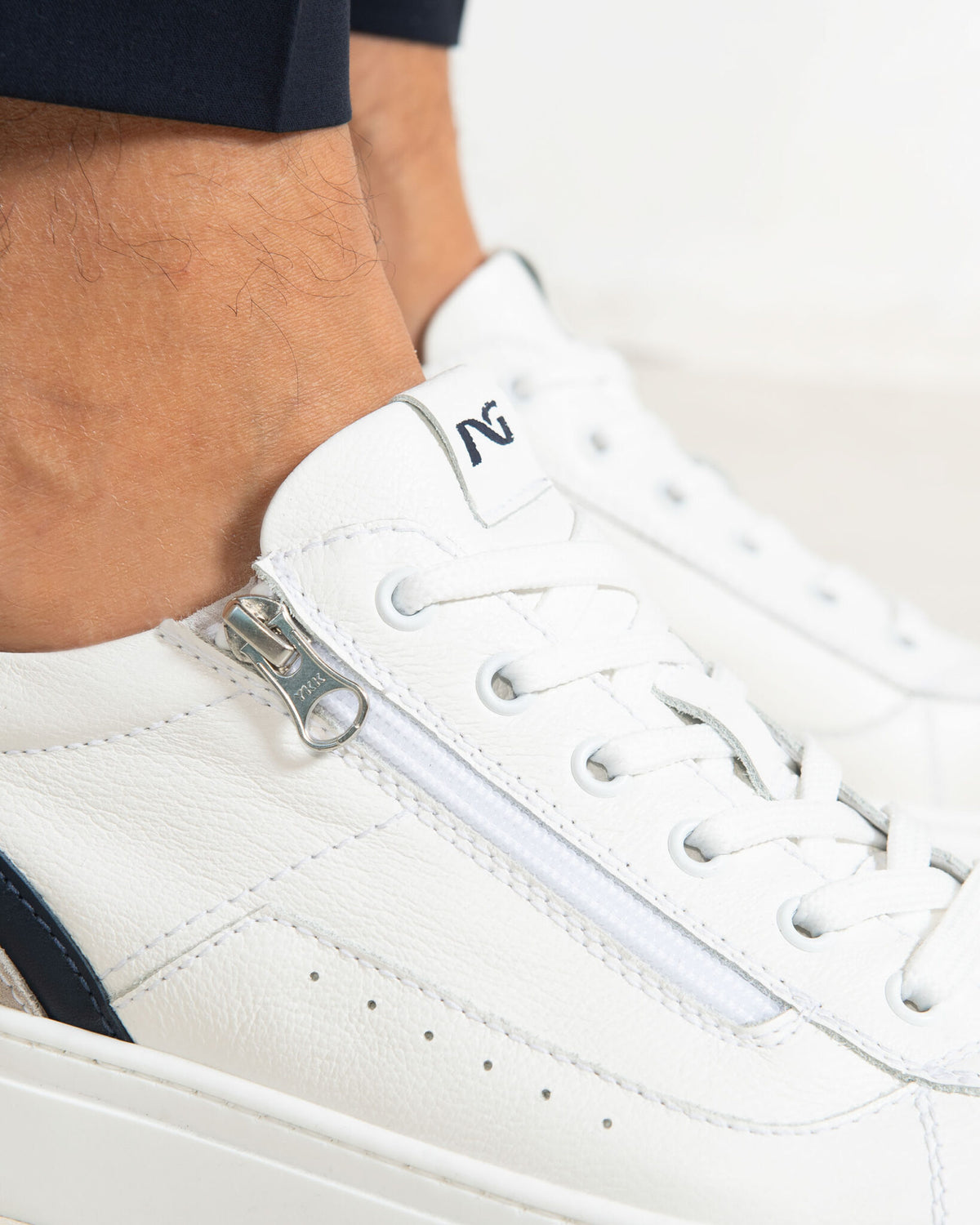 Nero Giardini E400241U sneakers uomo in pelle e camoscio bianco