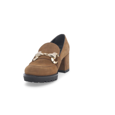 MELLUSO L5255 MOCASSINO DONNA CON TACCO IN CAMOSCIO SIGARO