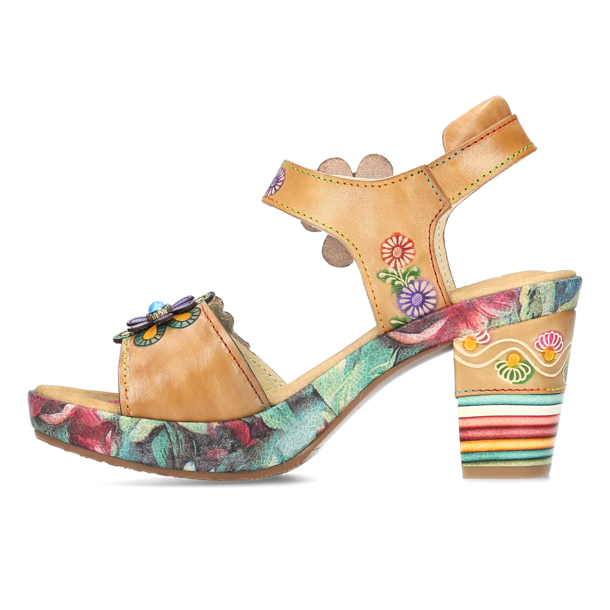 Laura Vita Nellao 05 sandalo floreale con tacco beige