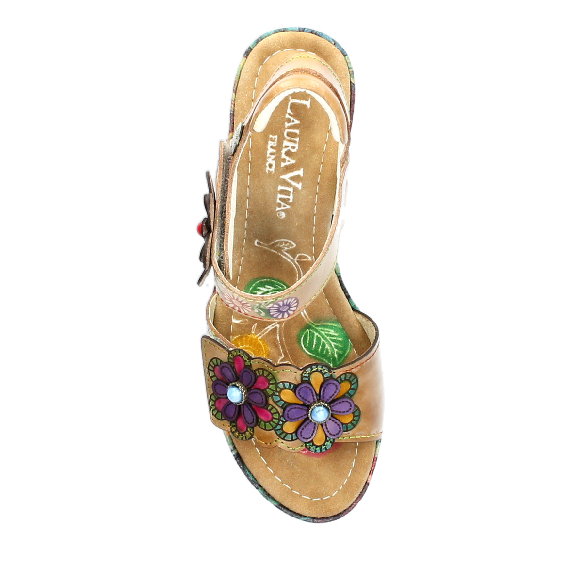 Laura Vita Nellao 05 sandalo floreale con tacco beige