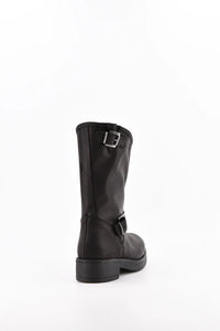 Stelio Malori 1300 stivale biker mid tronchetto in pelle nero