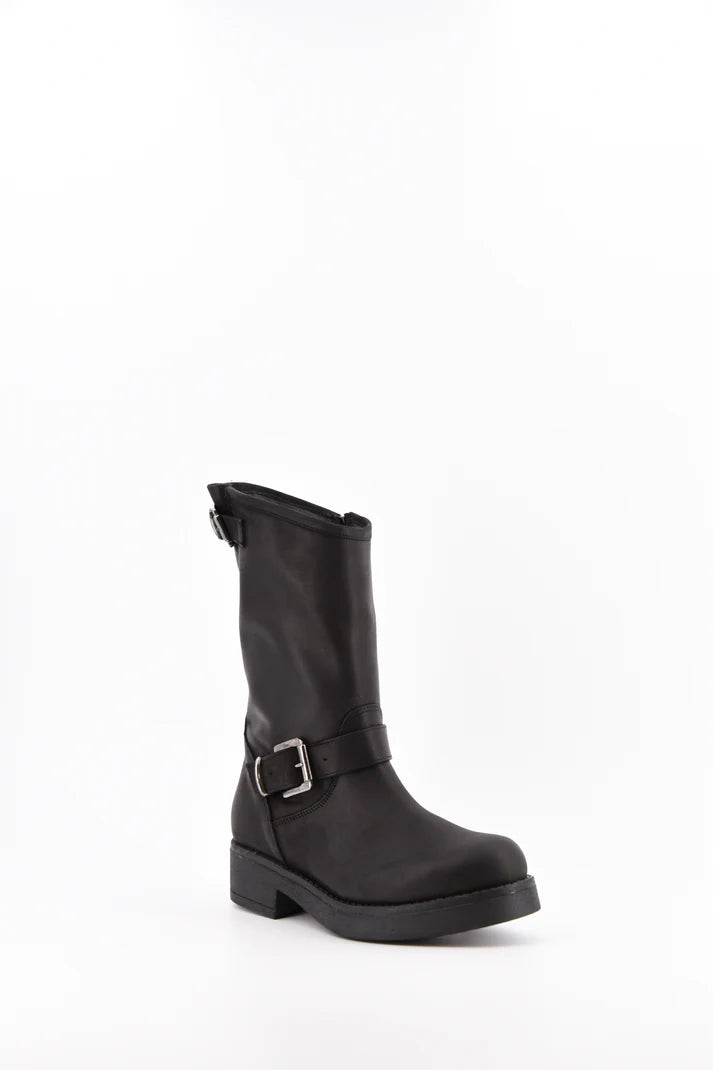 Stelio Malori 1300 stivale biker mid tronchetto in pelle nero
