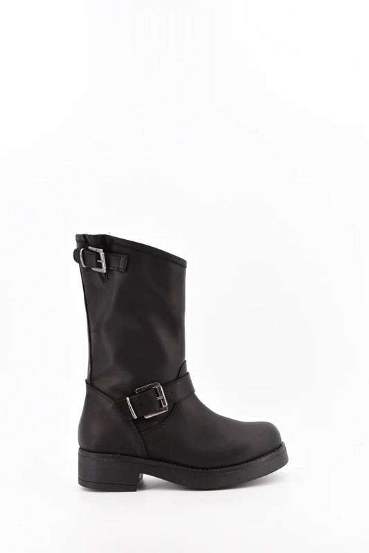 Stelio Malori 1300 stivale biker mid tronchetto in pelle nero