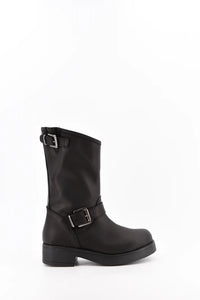 Stelio Malori 1300 stivale biker mid tronchetto in pelle nero