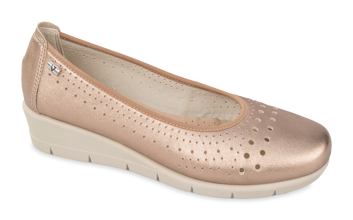 Valleverde VS10204 dècolletè con zeppa in pelle laminata forata bronzo