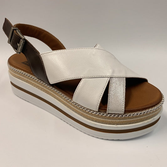 BUENO S5704 SANDALO DOPPIA FASCIA BIANCO CON FONDO PLATFORM BICOLORE