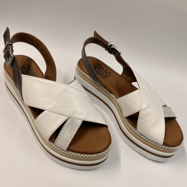 BUENO S5704 SANDALO DOPPIA FASCIA BIANCO CON FONDO PLATFORM BICOLORE