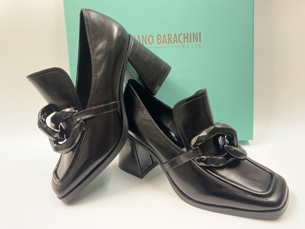 LUCIANO BARACHINI ML231 MOCASSINO CON TACCO 7 E MORSETTO IN PELLE NERO