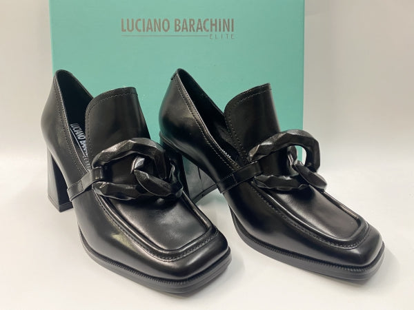 LUCIANO BARACHINI ML231 MOCASSINO CON TACCO 7 E MORSETTO IN PELLE NERO